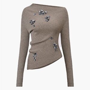 Commense Wool-Blend Asymmetrical Sequins Knit Top